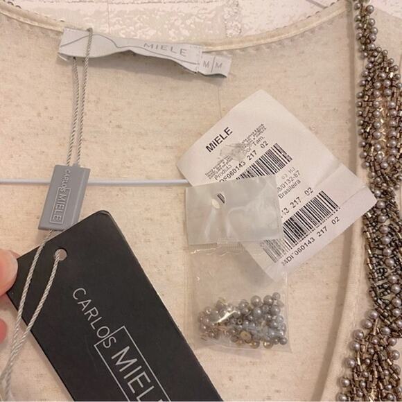 NEW Carlos Miele $255 Beaded Flowy Tank Tunic Dress Cover Up Ivory MEDIUM - Picture 4 of 15